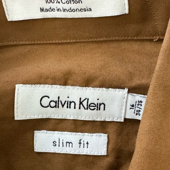CALVIN KLEIN Brown Slim Fit Dress Shirt - Picture 7 of 7